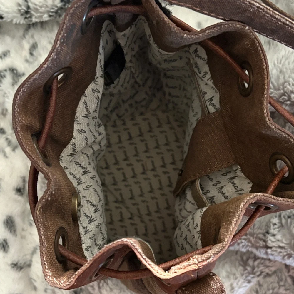 Mona B Brown and Tan Striped Suede Drawstring Messenger Bag
